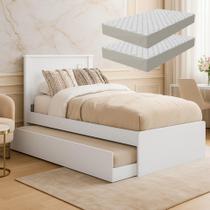 Cama de Solteiro Barcelona com Auxiliar e Colchão para Quarto de Solteiro