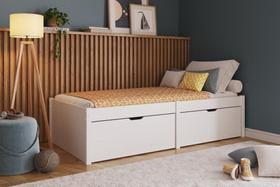 Cama de Solteiro Beauty com 2 Gavetões Branco Lavado Cama de Solteiro Beauty com 2 Gavetões Branco Lavado