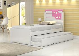 Cama de Solteiro Bibox Luiza Branco com Rosa/ com auxiliar - Vitamov