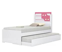 Cama De Solteiro Bibox Luiza Branco/Rosa - Vitamov