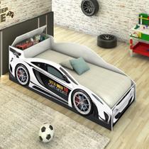 Cama de Solteiro Cama Carro com Grade de Proteção Adesivada e Baú