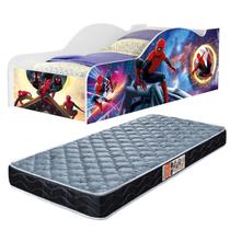Cama De Solteiro Carro Homen Aranha14 Baixa Com Proteção Lateral Adesivada Para Quarto de Menino Com Colchão 188x88cm