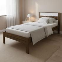Cama de Solteiro CM8006 para Colchão de 88cm Marrom/Nogal/Branco