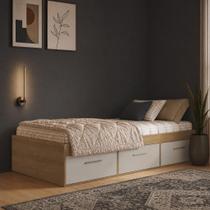 Cama de Solteiro com 3 Gavetas Genebra Mel Arenas Cama de Solteiro com 3 Gavetas Genebra Mel Arenas