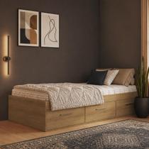Cama de Solteiro com 3 Gavetas Genebra Mel Cama de Solteiro com 3 Gavetas Genebra Mel