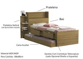 Cama De Solteiro Com Auxiliar Isa Gavetas Nichos e Prateleiras Bicama Para Quarto de Criança/Adulto Design Moderno