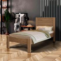 Cama De Solteiro Com Cabeceira 100% MDF Com Colchão Castanho Fege Shop Jm