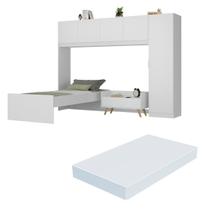 Cama de Solteiro com Colchão/Guarda Roupa/Mesa de Cabeceira Retrô Dublin Multimóveis MP4037 Bca/Nat