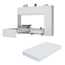 Cama de Solteiro com Colchão/Guarda Roupa/Mesa de Cabeceira Retrô Dublin Multimóveis MP4037 Bca/Pta