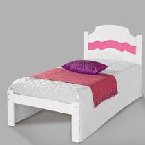 Cama de solteiro com design em alto relevo Iris Branco e rosa - Cambel
