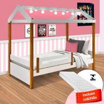 Cama De Solteiro Com Led Casinha Montessoriana Elis Divaloto Branco E Mel