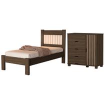 Cama de Solteiro e Comoda 4 Gavetas 1 Porta MDF Bela Decmade
