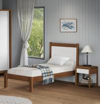 Cama de Solteiro em Madeira Maciça Modena Marrom/Amêndoa/Branco Cama de Solteiro em Madeira Maciça Modena Marrom/Amêndoa/Branco
