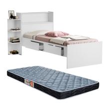 Cama De Solteiro em mdf com estrado de madeira Isa Com 2 Gavetas Espaçosas Nicho Lateral Bau e Prateleira Para Objetos Com Colchão D20 188x88cm