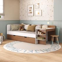 Cama de Solteiro Funcional Infantil com Escrivaninha e Cama Auxiliar 100% MDF Premium Helena Branco/Castanho Cama de Solteiro Funcional Infantil com Escrivaninha e Cama Auxiliar 100% MDF Premium Helena Branco/Castanho