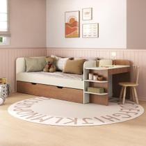 Cama de Solteiro Funcional Infantil com Escrivaninha e Cama Auxiliar 100% Mdf Premium Helena Off White/ Castanho Cama de Solteiro Funcional Infantil com Escrivaninha e Cama Auxiliar 100% Mdf Premium Helena Off White/ Castanho
