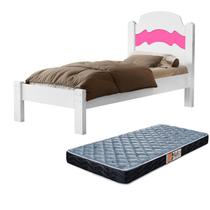 cama de solteiro iris tradicional mdf reforçada para quarto com colchao incluso