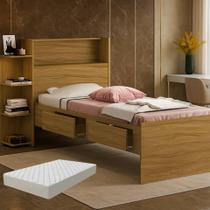 Cama de Solteiro Isa com Prateleira e Gavetas Bau, Cama com Colchão