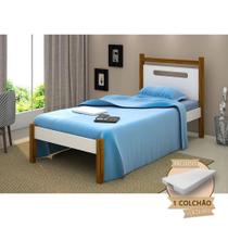 Cama de Solteiro Montessoriana Eloa Acompanha Colchão - Branca e Mel