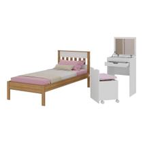 Cama De Solteiro Para Colchão 88 X 188 Cm Com Penteadeira 54cm E Puff Multimóveis CR40121 Amêndoa/branco Cama De Solteiro Para Colchão 88 X 188 Cm Com Penteadeira 54cm E Puff Multimóveis CR40121 Amêndoa/branco