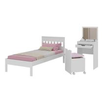 Cama De Solteiro Para Colchão 88 X 188 Cm Com Penteadeira 54cm E Puff Multimóveis CR40121 Branco Cama De Solteiro Para Colchão 88 X 188 Cm Com Penteadeira 54cm E Puff Multimóveis CR40121 Branco