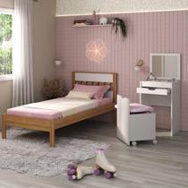 Cama de Solteiro para Colchão 88 x 188 cm com Penteadeira 54cm e Puff Multimóveis CR40121 Cama de Solteiro para Colchão 88 x 188 cm com Penteadeira 54cm e Puff Multimóveis CR40121