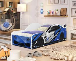 cama de solteiro para quarto carro adesivada com proteção lateral
