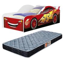 cama de solteiro para quarto de Criança carro adesivada Baixa Com Proteção Lateral com colchão incluso D20 188x88cm