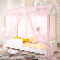 Cama de Solteiro Poppy Branco com Voal Rosa e LED