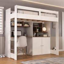 Cama de Solteiro Zwork 2 Portas com Escrivaninha Multifuncional Yescasa Branco/Nogal Cama de Solteiro Zwork 2 Portas com Escrivaninha Multifuncional Yescasa Branco/Nogal
