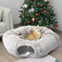 Cama de túnel AUOON para gatos com tapete central, brinquedos de recreio de tubo grande, material macio de pelúcia, em forma de lua cheia para gatinhos, gatos, cachorros, coelhos e furões (cáqui)