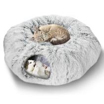 Cama de túnel Cat Lonepetu em forma de rosquinha de pelúcia com tapete central Cama de túnel Cat Lonepetu em forma de rosquinha de pelúcia com tapete central
