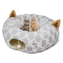 Cama de túnel Cat LUCKITTY Large com capa de pelúcia e bolas de brinquedo cinza