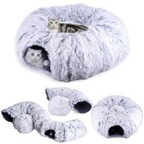 Cama de túnel Cat Mloowa Donut Grey Plush com almofada lavável