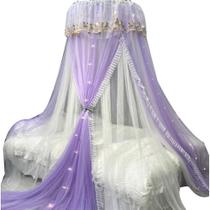 Cama dossel Lace Mosquito Net, Cúpula de Renda Redonda Princesa Mosquito Net (Roxo)