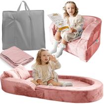 Cama e Cadeira de Viagem Infantil Sleepah - Com Protetores Laterais de Espuma Rosa