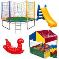 Cama Elastica 2,44m e Piscina de Bolinha 1,00m Com Escorregador Infantil e Gangorra Cama Elastica 2,44m e Piscina de Bolinha 1,00m Com Escorregador Infantil e Gangorra