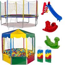 Cama Elástica 3,05m Piscina de Bolinhas Oitavada 2m Com 1000 Bolinhas Escorregador Medio 2 Gangorras 1 Lugar