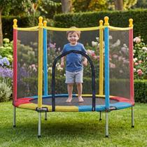 Cama Elástica Infantil 1,40M Pula Pula Trampolim com Rede de Proteção Colorida Reforçada em Aço Galvanizado 140cm - Justfun