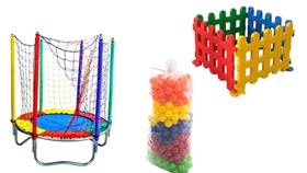Cama elástica premiun 1,40m colorida + 1 cercadinho fazenda + 100 bolinhas coloridas/ valentina brinquedos