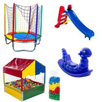 Cama Elástica Pula Pula 1,40m Nacional + Piscina de Bolinhas 1,00m Premium + 500 Bolinhas Coloridas + Escorregador Médio + Gangorra 1 L - Rotoplay Brinquedos