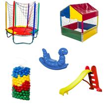 Cama Elástica Pula Pula 1,40m Nacional + Piscina de Bolinhas Quadrada 1,00m + 500 Bolinhas + Escorregador Médio + Gangorra 1 Lugar Cama Elástica Pula Pula 1,40m Nacional + Piscina de Bolinhas Quadrada 1,00m + 500 Bolinhas + Escorregador Médio + Gangorra 1 Lugar