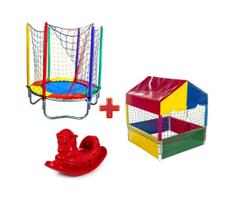Cama Elástica Pula Pula 1,40m + Piscina de Bolinhas Quadrada 1,00m + Gangorra Infantil - Rotoplay Brinquedos