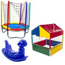Cama Elástica Pula Pula 1,40m Piscina de Bolinhas Quadrada 1,00m Gangorra Infantil