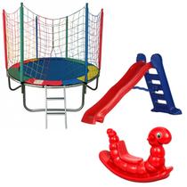Cama Elástica Pula Pula 1,83m Escorregador Grande Gangorra 1 Lugar Kit de Brinquedos Infantil