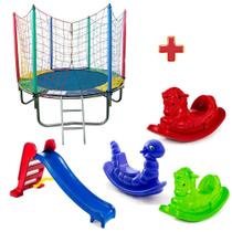 Cama Elástica Pula Pula 1,83m Nacional + Escorregador Playground Médio + 3 Cavalinhos Cama Elástica Pula Pula 1,83m Nacional + Escorregador Playground Médio + 3 Cavalinhos
