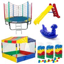 Cama Elástica Pula Pula 1,83m Nacional + Piscina de Bolinhas 1,50m Premium + 1.500 Bolinhas + Escorregador Médio + Cavalinho 1 Lugar - WEBER TOYS