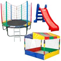 Cama Elástica Pula Pula 1,83m Premium Piscina De Bolinha 1,50m Escorregador Médio Infantil