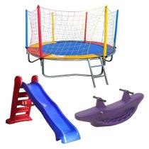 Cama Elástica Pula Pula 2,30m + Escorregador Playground Grande + Jacaré 2 Lugares - WEBER TOYS