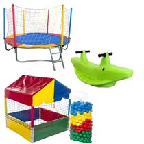 Cama Elástica Pula Pula 2,30m Nacional Piscina de Bolinhas 1,00m 500 Bolinhas Coloridas Jacaré